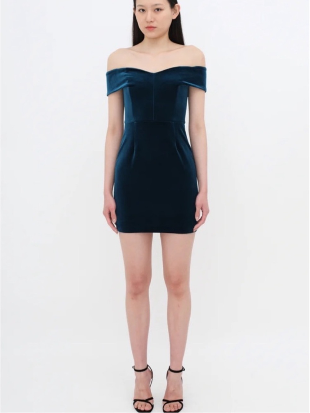Nicholas Blue Velvet Mini Dress Off the Shoulder